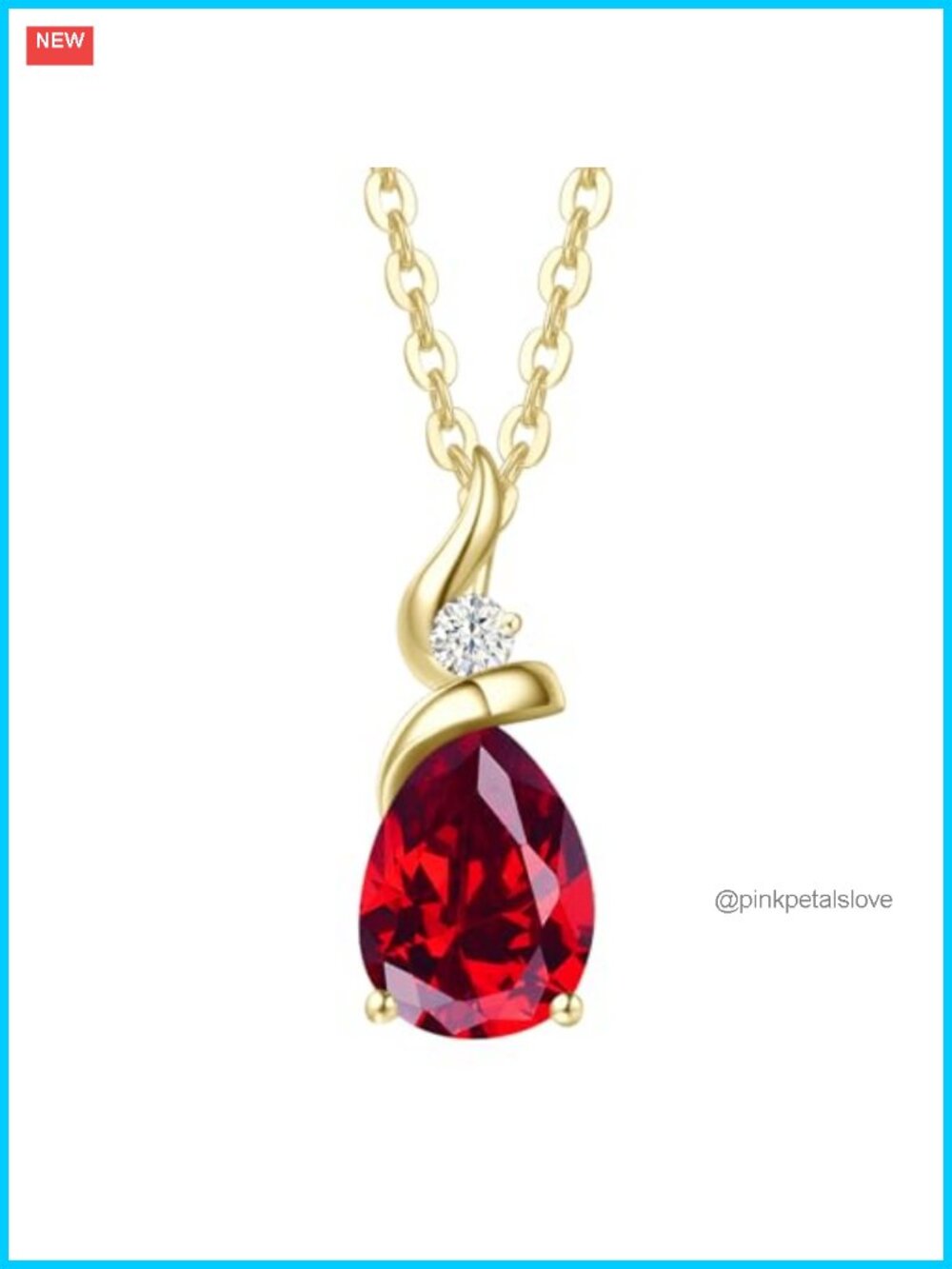 14K Solid Yellow Gold Teardrop Created Ruby Birthstone Necklace Dainty
